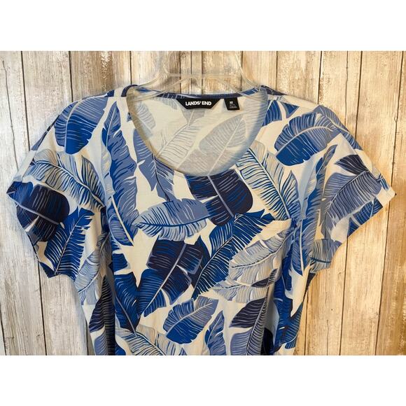 Lands' End Blue Leaf Print Tie Waist Dress - Medium - Picture 4 of 10